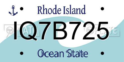IQ7B725 Rhode Island License Plate