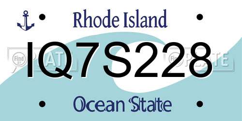IQ7S228 Rhode Island License Plate