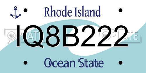 IQ8B222 Rhode Island License Plate