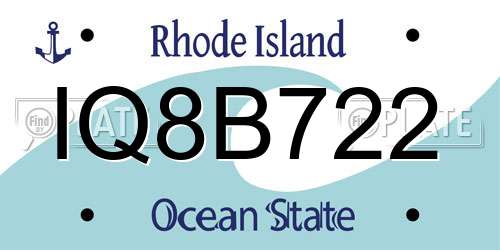 IQ8B722 Rhode Island License Plate