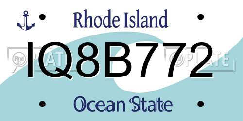 IQ8B772 Rhode Island License Plate