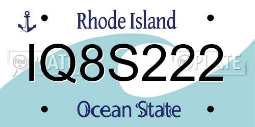 IQ8S222 Rhode Island License Plate