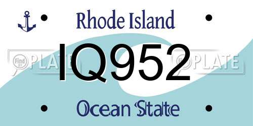 IQ952 Rhode Island License Plate
