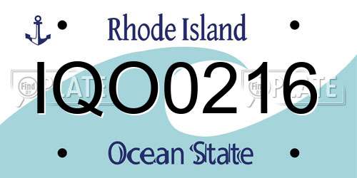 IQO0216 Rhode Island License Plate