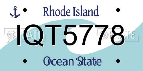 IQT5778 Rhode Island License Plate