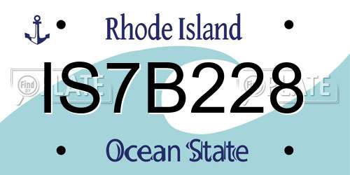 IS7B228 Rhode Island License Plate