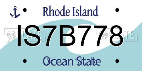 IS7B778 Rhode Island License Plate