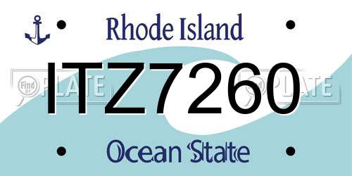 ITZ7260 Rhode Island License Plate