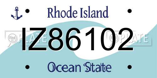 IZ86102 Rhode Island License Plate