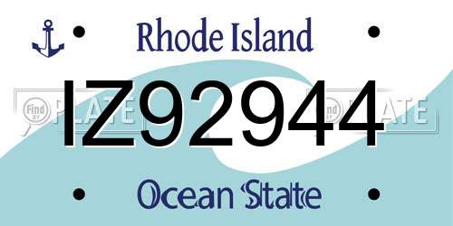 IZ92944 Rhode Island License Plate