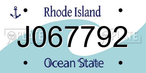 J067792 Rhode Island License Plate