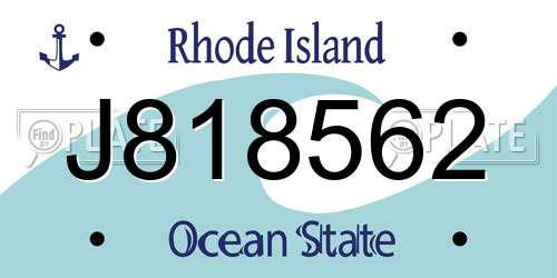 J818562 Rhode Island License Plate