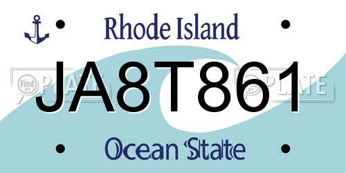 JA8T861 Rhode Island License Plate