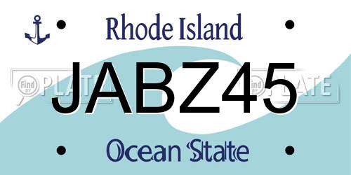 JABZ45 Rhode Island License Plate