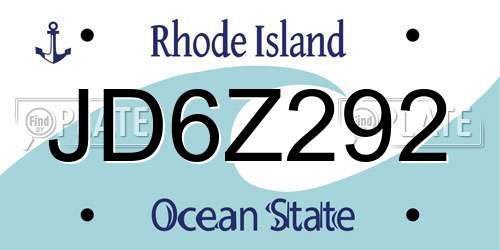 JD6Z292 Rhode Island License Plate