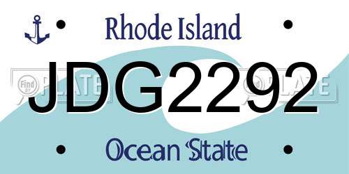 JDG2292 Rhode Island License Plate