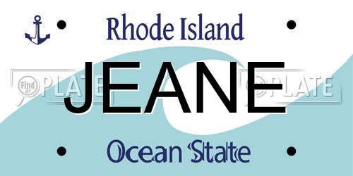 JEANE Rhode Island License Plate