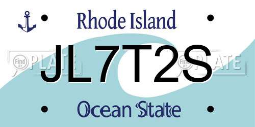 JL7T2S Rhode Island License Plate