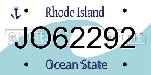 JO62292 Rhode Island License Plate