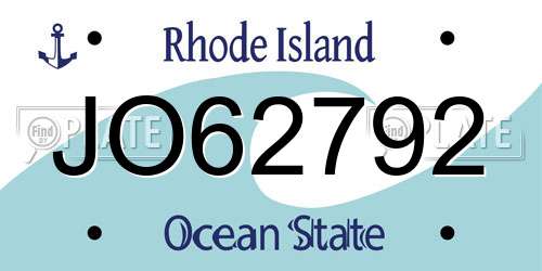 JO62792 Rhode Island License Plate