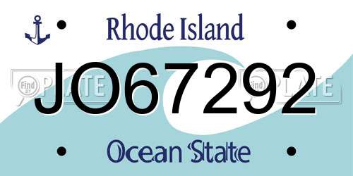 JO67292 Rhode Island License Plate