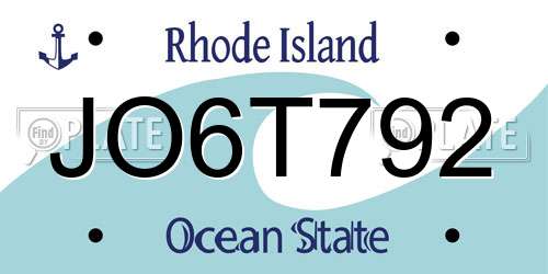JO6T792 Rhode Island License Plate