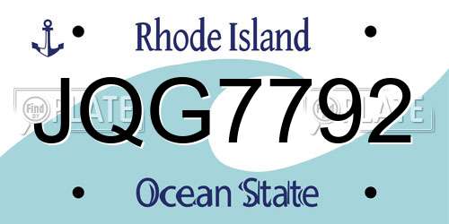 JQG7792 Rhode Island License Plate