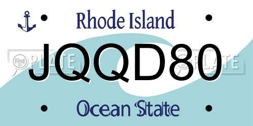 JQQD80 Rhode Island License Plate