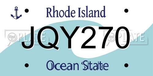 JQY270 Rhode Island License Plate