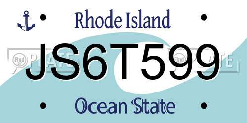 JS6T599 Rhode Island License Plate