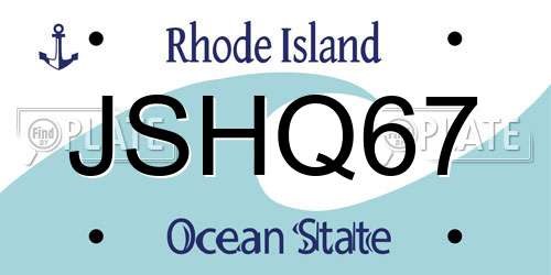 JSHQ67 Rhode Island License Plate
