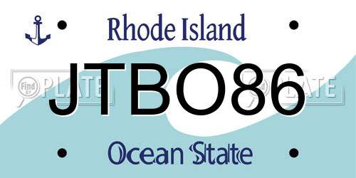 JTBO86 Rhode Island License Plate