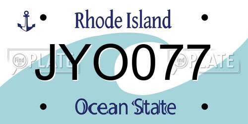 JYO077 Rhode Island License Plate