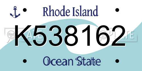 K538162 Rhode Island License Plate