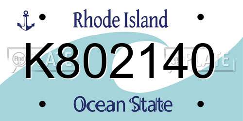 K802140 Rhode Island License Plate