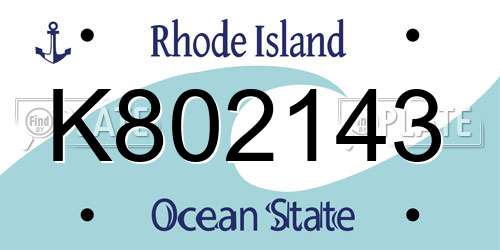 K802143 Rhode Island License Plate