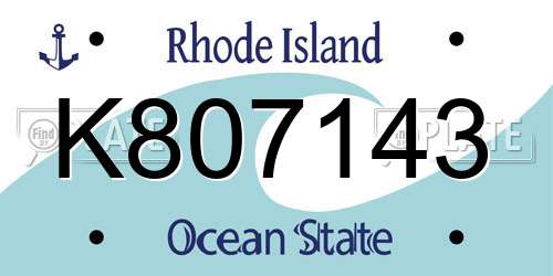 K807143 Rhode Island License Plate