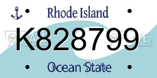 K828799 Rhode Island License Plate