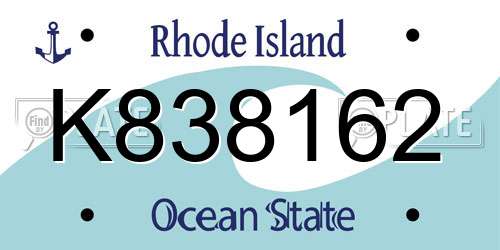 K838162 Rhode Island License Plate