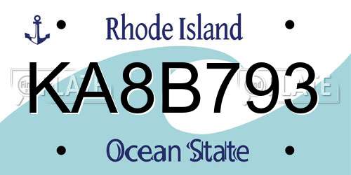 KA8B793 Rhode Island License Plate