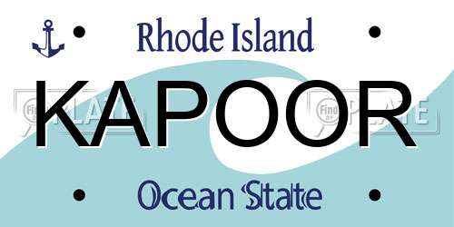 KAPOOR Rhode Island License Plate