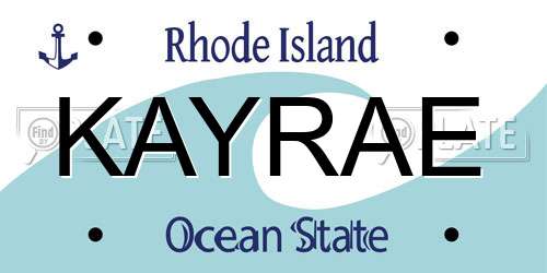 KAYRAE Rhode Island License Plate