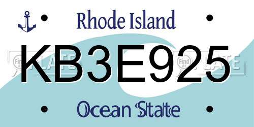 KB3E925 Rhode Island License Plate