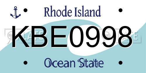 KBE0998 Rhode Island License Plate