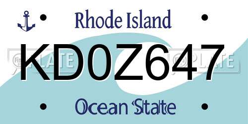 KD0Z647 Rhode Island License Plate