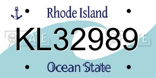 KL32989 Rhode Island License Plate