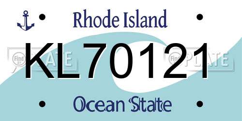 KL70121 Rhode Island License Plate