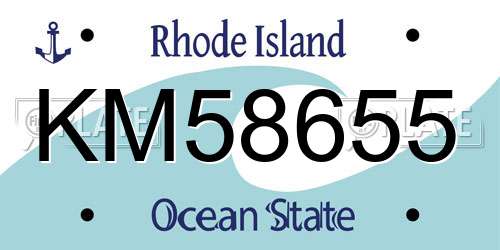KM58655 Rhode Island License Plate