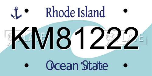 KM81222 Rhode Island License Plate