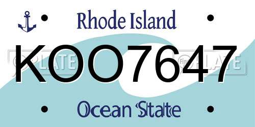 KOO7647 Rhode Island License Plate